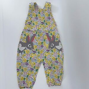 Baby Boden Floral Bunny Print Spring Overalls in Yellow & Purple